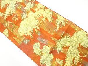 竹笹に筍模様織り出し　名古屋帯